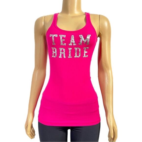 Victorias Secret I Do Bride Collection Ribbed Sequin TEAM BRIDE tank top Pink XS - Picture 3 of 8